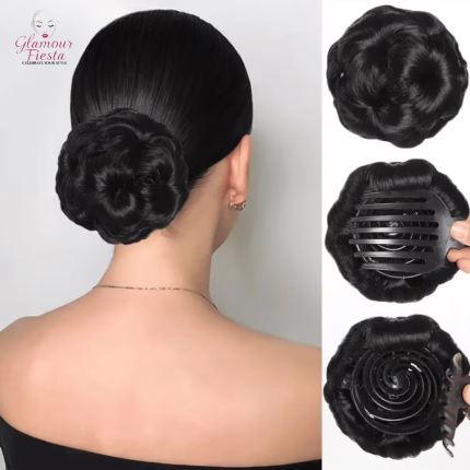 Claw Clip Curly Hair Bun Extension - Dark Brown